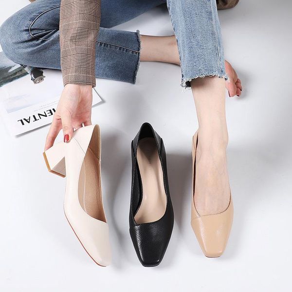 women's square head thick heel low high-heeled shoes soft leather comfort women classic pumps girls high dress, Black
women's square head thick heel low high-heeled shoes soft leather comfort women classic pumps girls high dress, Black