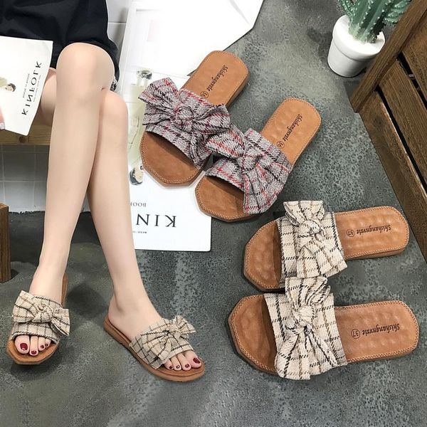 women slippers summer plaid bow tie flat sandals beach slides bow-knot shoes woman non-slip fashion flip flops outside, Black
women slippers summer plaid bow tie flat sandals beach slides bow-knot shoes woman non-slip fashion flip flops outside, Black
