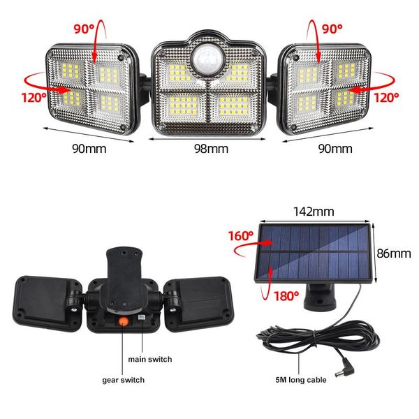 outdoor wall lamps super bright solar lights motion sensor 122 led ip65 waterproof lamp with adjustable head wide lighting angle
outdoor wall lamps super bright solar lights motion sensor 122 led ip65 waterproof lamp with adjustable head wide lighting angle