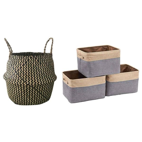 storage baskets 1x foldable natural seagrass woven basket with handle black & 3x extra large fabric box
storage baskets 1x foldable natural seagrass woven basket with handle black & 3x extra large fabric box
