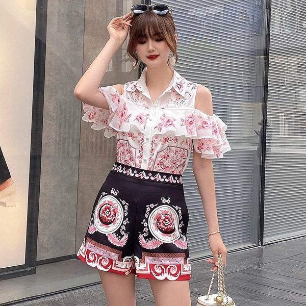 women's tracksuits high street women sets summer chiffon floral off shoulder shirt + printed shorts casual chic fashion two-piece suit, Gray
women's tracksuits high street women sets summer chiffon floral off shoulder shirt + printed shorts casual chic fashion two-piece suit, Gray