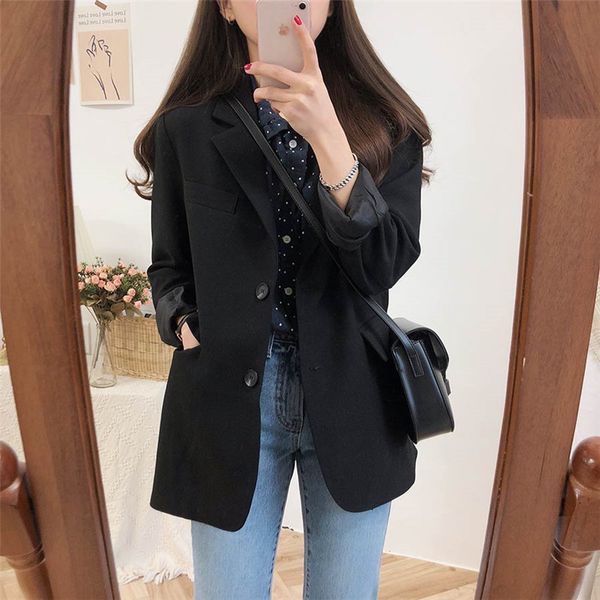all match chic streetwear ol high waist loose stylish girls women casual vintage solid coats gentle blazers 210421, White;black
all match chic streetwear ol high waist loose stylish girls women casual vintage solid coats gentle blazers 210421, White;black
