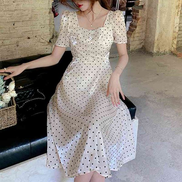 casual dresses summer new french square collar vintage dot female chic fashion slim gentle all-match a-line qzru, Black;gray 
casual dresses summer new french square collar vintage dot female chic fashion slim gentle all-match a-line qzru, Black;gray