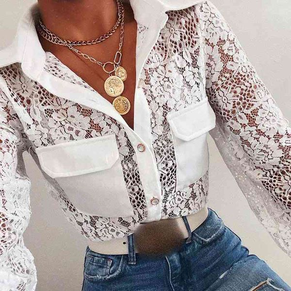 women's blouses & shirts camisa feminina de renda com bolsos, camisa para mulheres gola virada baixo, manga prida, sexy, moda primavera, White
women's blouses & shirts camisa feminina de renda com bolsos, camisa para mulheres gola virada baixo, manga prida, sexy, moda primavera, White