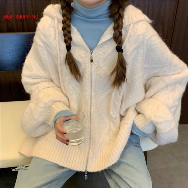 women's knits & tees apricot women autumn winter twist zipper hooded sweater coat knitted cardigan jacket oversized long lantern sleeve, White
women's knits & tees apricot women autumn winter twist zipper hooded sweater coat knitted cardigan jacket oversized long lantern sleeve, White