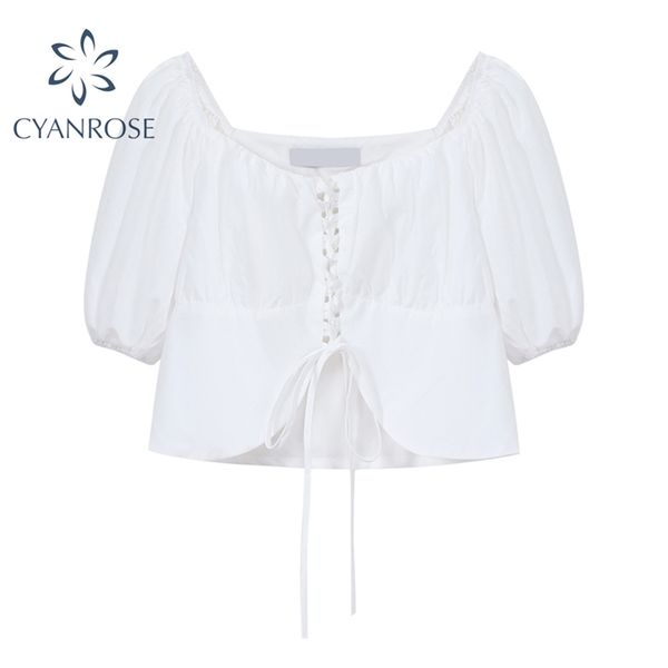 women's white crop blouses mori girl slash neck streetwear drawstring lace up design shirts female short sleeve summer 210430
women's white crop blouses mori girl slash neck streetwear drawstring lace up design shirts female short sleeve summer 210430