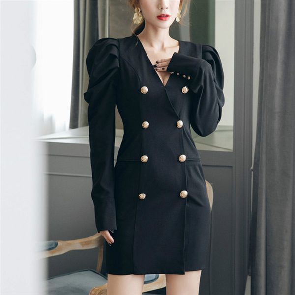 office lady brief slim fashion puff sleeves chic retro vintage streetwear solid all match women mini dresses 210421, Black;gray
office lady brief slim fashion puff sleeves chic retro vintage streetwear solid all match women mini dresses 210421, Black;gray