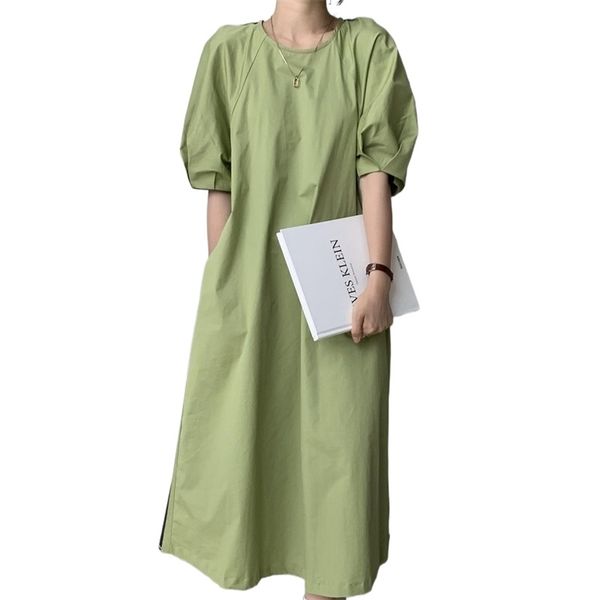 fashionable women's dress summer simple lazy loose mid-length pleated design puff sleeve round neck for women 210520, Black;gray
fashionable women's dress summer simple lazy loose mid-length pleated design puff sleeve round neck for women 210520, Black;gray