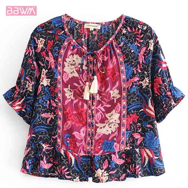 summer women's neckline tie tassel button flower print holiday short shirt vintage ethnic short sleeve tunic female 210507, White
summer women's neckline tie tassel button flower print holiday short shirt vintage ethnic short sleeve tunic female 210507, White