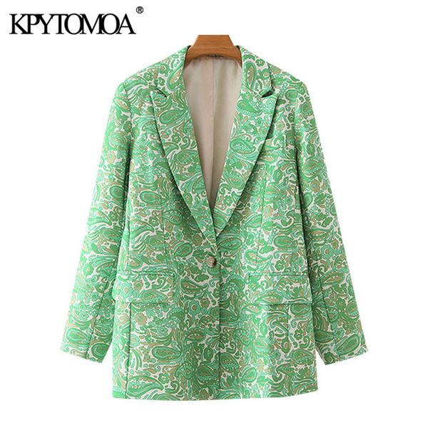 women fashion single button paisley print blazer coat vintage long sleeve pockets female outerwear chic 210416, White;black
women fashion single button paisley print blazer coat vintage long sleeve pockets female outerwear chic 210416, White;black