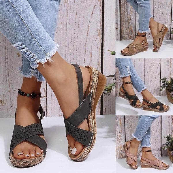 sandals fashion women summer flowers print cross buckle strap wedges shoes beach open toe breathable sandalias mujer, Black
sandals fashion women summer flowers print cross buckle strap wedges shoes beach open toe breathable sandalias mujer, Black