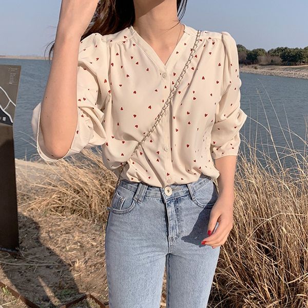 fashion v-neck blouse shirt love print shirt long sleeve loose petal shirt blouse x0521, White
fashion v-neck blouse shirt love print shirt long sleeve loose petal shirt blouse x0521, White