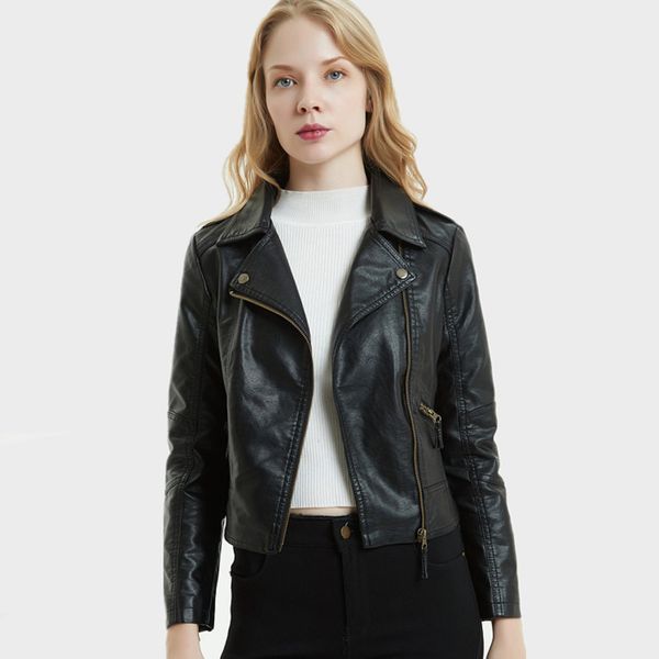 women's short slim lapel pu wash leather women's motorcycle korean et, Black;brown
women's short slim lapel pu wash leather women's motorcycle korean et, Black;brown