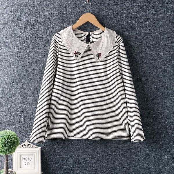 women's blouses & shirts 2021 spring women knitted cotton bottoming shirt fresh embroidery turndown collar striped pullover, White
women's blouses & shirts 2021 spring women knitted cotton bottoming shirt fresh embroidery turndown collar striped pullover, White