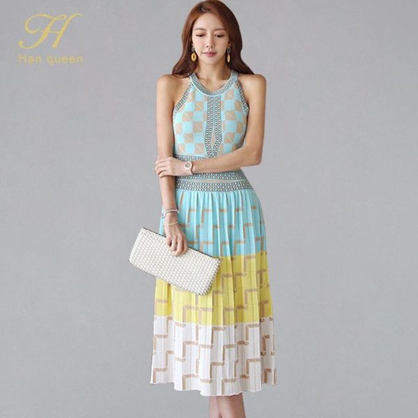 casual dresses h han queen elegant halter knitted jacquard a-line dress women summer multi color stretch bohemian swing vestidos, Black;gray
casual dresses h han queen elegant halter knitted jacquard a-line dress women summer multi color stretch bohemian swing vestidos, Black;gray