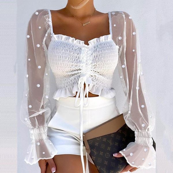 women's blouses & shirts ladies square collar mesh long sleeve blouse women elegant drawsting slim pullover 2021 autumn club shirt, White
women's blouses & shirts ladies square collar mesh long sleeve blouse women elegant drawsting slim pullover 2021 autumn club shirt, White
