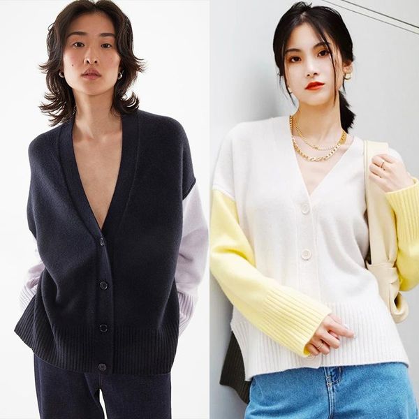 women's knits & tees autumn 2021 single breasted sweater hem slit v-neck long sleeve color patchwork ladies loose knit cardigans, White
women's knits & tees autumn 2021 single breasted sweater hem slit v-neck long sleeve color patchwork ladies loose knit cardigans, White