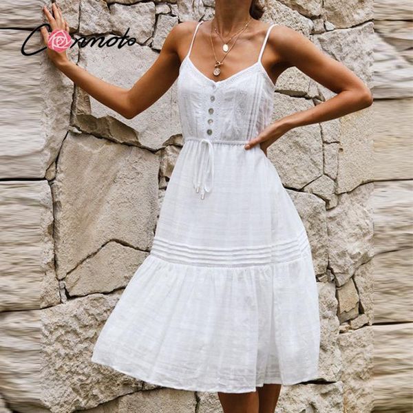 casual dresses conmoto cotton white v-neck suspender women dress summer solid high waist ruffled a-line elegant lace-up button, Black;gray
casual dresses conmoto cotton white v-neck suspender women dress summer solid high waist ruffled a-line elegant lace-up button, Black;gray