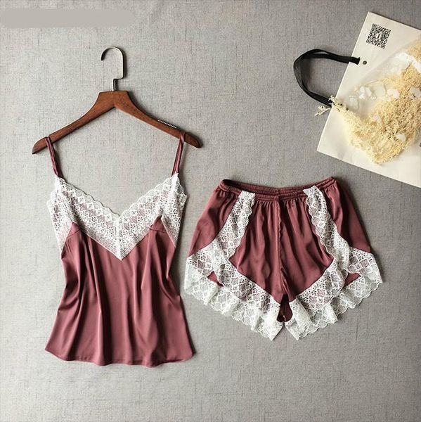 satin pajama set women sleepwear white lace v neck pyjamas sleeveless cute cami and shorts, Black;red
satin pajama set women sleepwear white lace v neck pyjamas sleeveless cute cami and shorts, Black;red