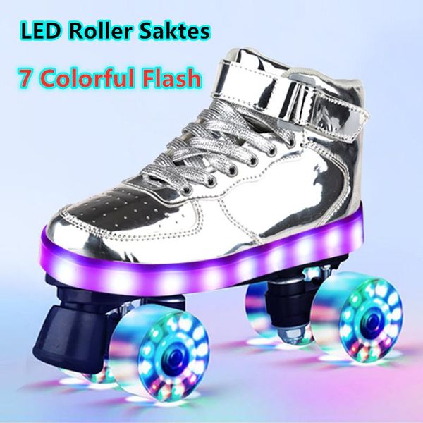 flashing roller skates double row 4 wheels 7 colors luminous recharge sneakers outdoor shoes for kids patines inline &
flashing roller skates double row 4 wheels 7 colors luminous recharge sneakers outdoor shoes for kids patines inline &