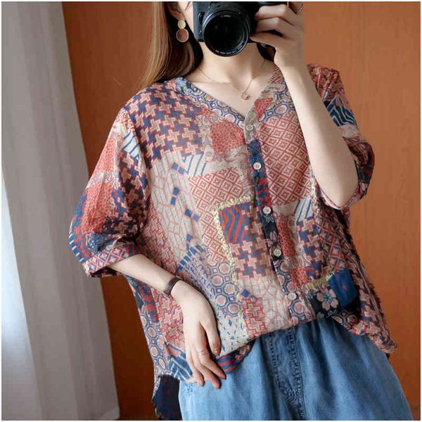 women's blouses & shirts arrival summer arts style women short sleeve loose v-neck vintage print cotton linen femme blusas m4, White
women's blouses & shirts arrival summer arts style women short sleeve loose v-neck vintage print cotton linen femme blusas m4, White
