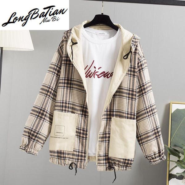 women's jackets two sides wear women short windbreaker spring autumn loose hooded casual student coat outwear harajuku plaid jacket fem, Black;brown
women's jackets two sides wear women short windbreaker spring autumn loose hooded casual student coat outwear harajuku plaid jacket fem, Black;brown