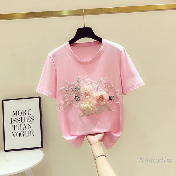 women's t-shirt floral t shirt women 2021 summer loose all-matching slimming fashion embroidered three-dimensional flower pink tee, White
women's t-shirt floral t shirt women 2021 summer loose all-matching slimming fashion embroidered three-dimensional flower pink tee, White