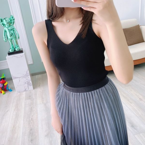 2021 summer millet v-neck knit bottomed black versatile seamls suspender vt for women, White
2021 summer millet v-neck knit bottomed black versatile seamls suspender vt for women, White