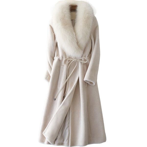 women's fur & faux real coat lambswool collor women clothes winter sheep shearing long korean wool jacket zt304, Black
women's fur & faux real coat lambswool collor women clothes winter sheep shearing long korean wool jacket zt304, Black