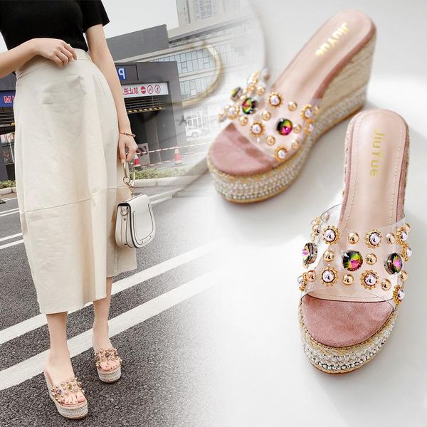 slippers platform shoes crystal summer women wedges transparent slides anti-skid bohemia rivet flipflops femme thick heels2021, Black
slippers platform shoes crystal summer women wedges transparent slides anti-skid bohemia rivet flipflops femme thick heels2021, Black
