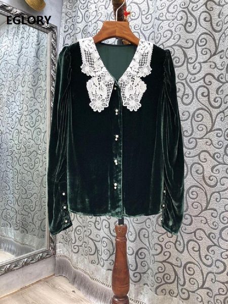 100%silk blouse shirt 2021 autumn winter style women white lace turn-down collar beading buttons long sleeve dark green shirts women's
100%silk blouse shirt 2021 autumn winter style women white lace turn-down collar beading buttons long sleeve dark green shirts women's