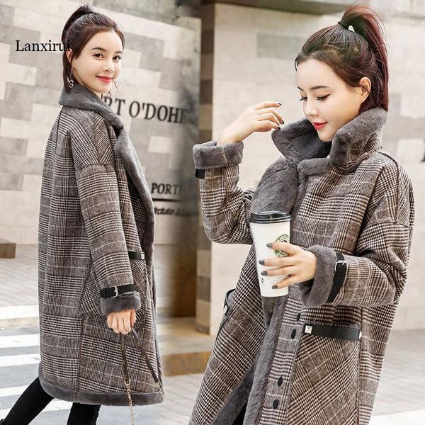 women's wool & blends plaid coat fall/winter mid-length faux lamb one small woolen outer suit fall clothes for women, Black 
women's wool & blends plaid coat fall/winter mid-length faux lamb one small woolen outer suit fall clothes for women, Black