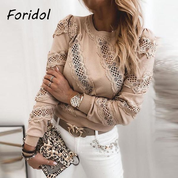 women solid khaki lace blouse shirt frill hem hollow out casual stitching long sleeve for fashion harajuku women's blouses & shirts, White
women solid khaki lace blouse shirt frill hem hollow out casual stitching long sleeve for fashion harajuku women's blouses & shirts, White