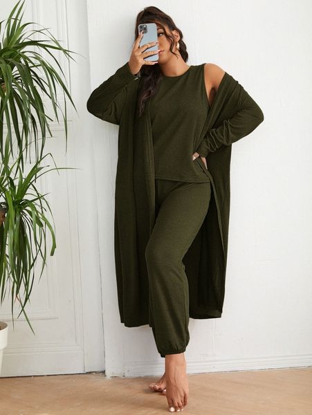 plus solid sleep tank & sleep pants & robe o6jy#, Black;white
plus solid sleep tank & sleep pants & robe o6jy#, Black;white