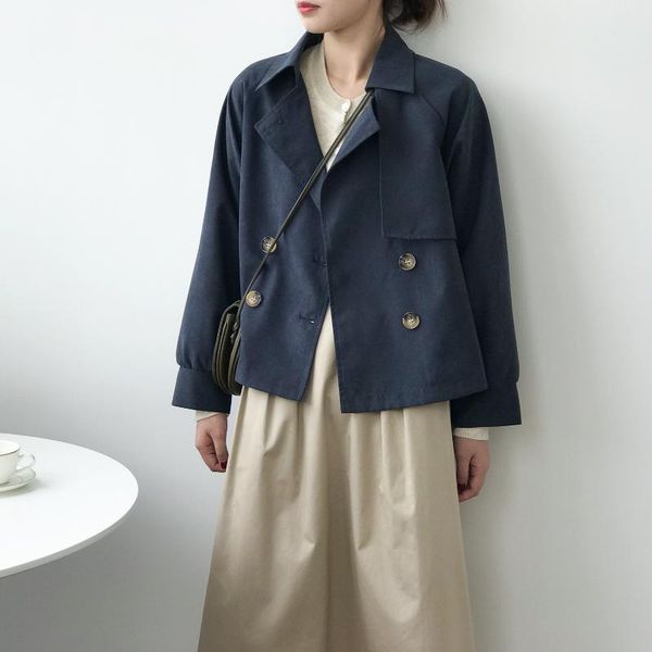 women's trench coats spring vintage short style double breasted cotton windbreaker women korean chic relaxed temperament coat navy blue, Tan;black
women's trench coats spring vintage short style double breasted cotton windbreaker women korean chic relaxed temperament coat navy blue, Tan;black