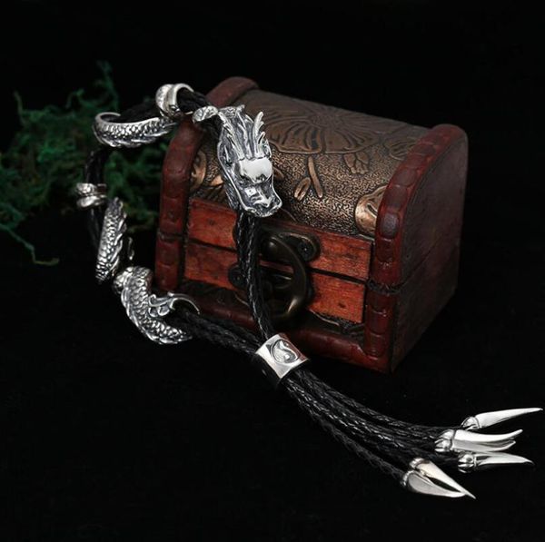 link, chain 925 sterling silver dragon leather rope bangle bracelet jewelry, Black
link, chain 925 sterling silver dragon leather rope bangle bracelet jewelry, Black