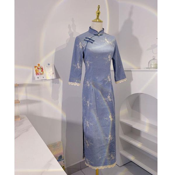 ethnic clothing suede cheongsam improved autumn 2021 long-sleeved pearl buttons young temperament blue lace retro china printing flower dres, Red
ethnic clothing suede cheongsam improved autumn 2021 long-sleeved pearl buttons young temperament blue lace retro china printing flower dres, Red