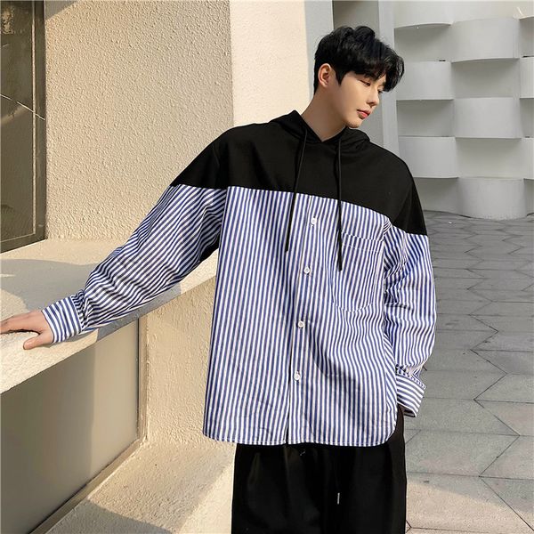 men's casual shirts men long sleeve loose stripe splice hooded outerwear teens student male women streetwear coat w7ev, White;black
men's casual shirts men long sleeve loose stripe splice hooded outerwear teens student male women streetwear coat w7ev, White;black