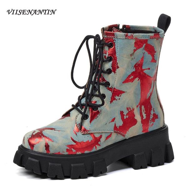 boots autumn winter thick-soled lace-up platform women's ankle british fashion leather color matching wild short, Black
boots autumn winter thick-soled lace-up platform women's ankle british fashion leather color matching wild short, Black