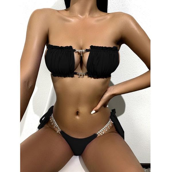 women's swimwear 2021 diamond bikini bandeau women swimsuit female two pieces set bandage bathing suits beach wear swim lady, White;black
women's swimwear 2021 diamond bikini bandeau women swimsuit female two pieces set bandage bathing suits beach wear swim lady, White;black