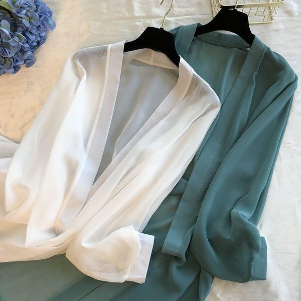 women's swimwear 2021 summer chiffon blouse 5colors cardigan sun protection clothing long beach white female fashion feminino, White;black
women's swimwear 2021 summer chiffon blouse 5colors cardigan sun protection clothing long beach white female fashion feminino, White;black