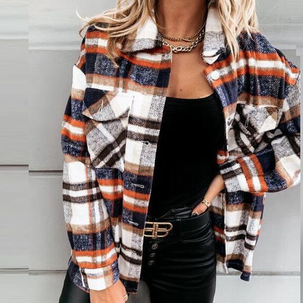 women's jackets 2021 autumn winter plaid lapel cardigan fashion long sleeved large pockets loose outwear women mid length streetwear co, Black;brown
women's jackets 2021 autumn winter plaid lapel cardigan fashion long sleeved large pockets loose outwear women mid length streetwear co, Black;brown