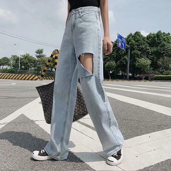 straight jeans with holes, women's loose high waist and mopping pants, slim 2021 summer fashion casual wide-leg pants, Blue
straight jeans with holes, women's loose high waist and mopping pants, slim 2021 summer fashion casual wide-leg pants, Blue