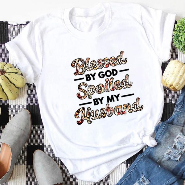 women's t-shirt blessed by god spoiled my husband 100%cotton women tshirt christian shirt funny summer casual short sleeve top, White
women's t-shirt blessed by god spoiled my husband 100%cotton women tshirt christian shirt funny summer casual short sleeve top, White
