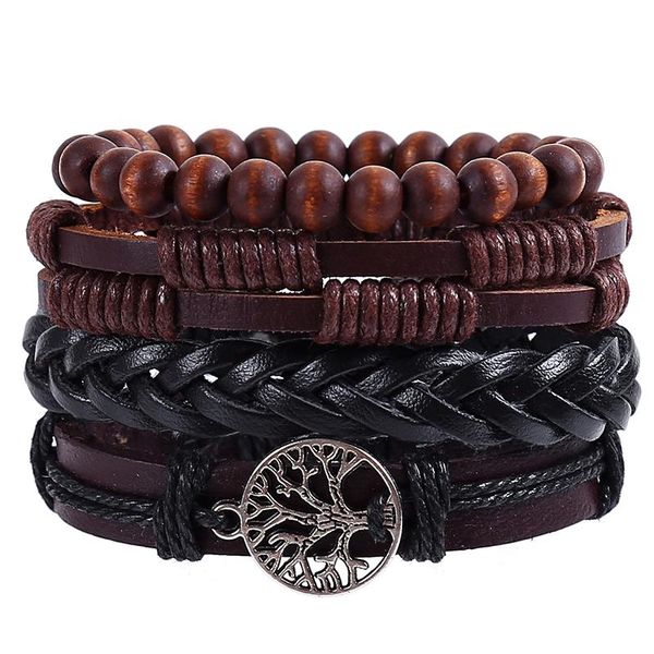 charm bracelets 4pcs/set hippie punk black brown band leather wood beads tree of life alloy cord knots wrap wide bangles for man, Golden;silver
charm bracelets 4pcs/set hippie punk black brown band leather wood beads tree of life alloy cord knots wrap wide bangles for man, Golden;silver