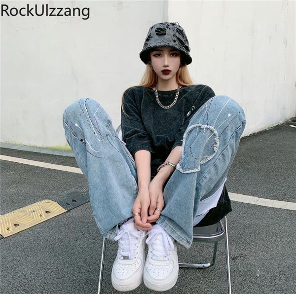 women's jeans high waist loose straight leg patchwork ink graffiti print fashion denim pant mom women trouser boyfriend streetwear bagg, Blue
women's jeans high waist loose straight leg patchwork ink graffiti print fashion denim pant mom women trouser boyfriend streetwear bagg, Blue