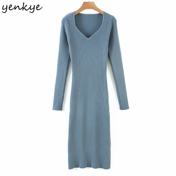 yenkye fashion women candy-color knit dress long sleeve v neck midi casual bodycon dress winter robe femme 210515, Black;gray
yenkye fashion women candy-color knit dress long sleeve v neck midi casual bodycon dress winter robe femme 210515, Black;gray