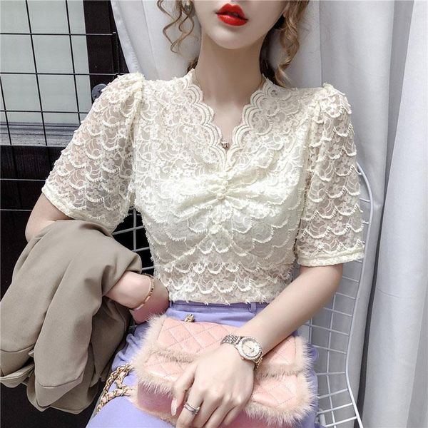 women's blouses & shirts chiffon lace blouse women buttons gather hollow out short sleeve v neck korean elegant casual fashionablet sli, White
women's blouses & shirts chiffon lace blouse women buttons gather hollow out short sleeve v neck korean elegant casual fashionablet sli, White