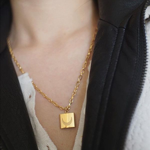 pendant necklaces ghidbk handmade french elegant textured moon square chokers women statement stainless steel collars jewelry, Silver
pendant necklaces ghidbk handmade french elegant textured moon square chokers women statement stainless steel collars jewelry, Silver