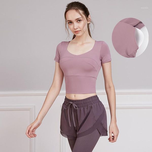 gym yoga shirts cropped women sports workout short sleeve quick dry fitness training jogging sportswear with chest padded outfit
gym yoga shirts cropped women sports workout short sleeve quick dry fitness training jogging sportswear with chest padded outfit
